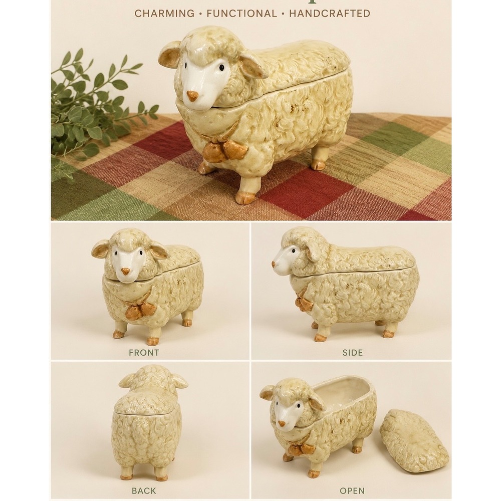 Otagiri Vintage Ceramic Sheep Jam Jar Lidded Sugar Bowl Japan Farmhouse Decor